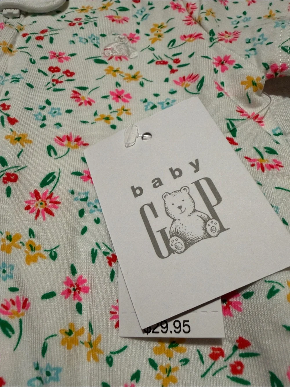 GAP Floral Short Sleeve One-Piece Romper in White with Pink & Yellow Flowers